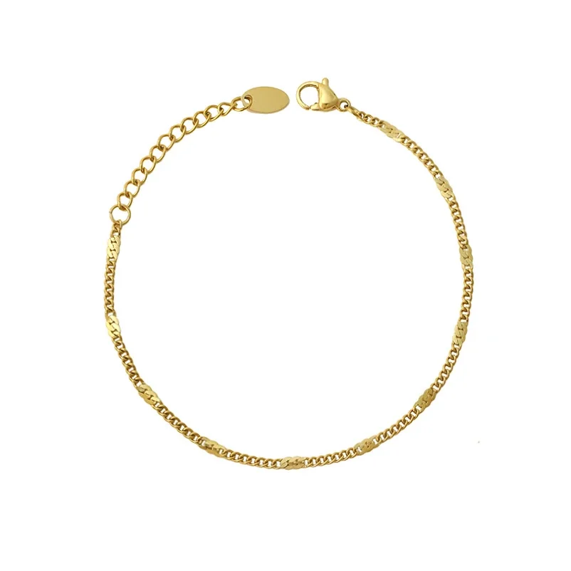 Delicate Gold-Plated Curb Chain Bar Stainless Steel Anklet