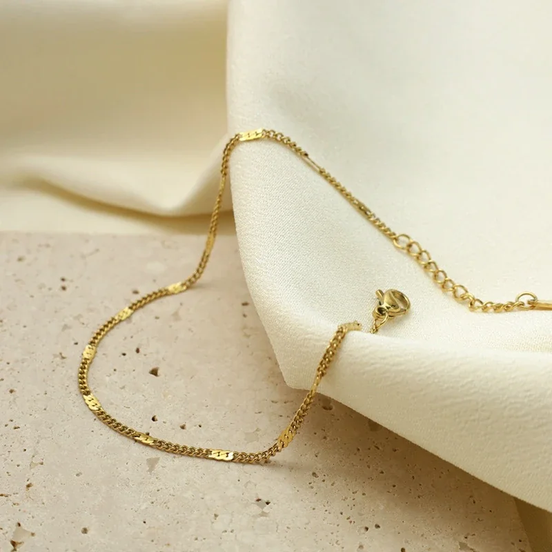 Delicate Gold-Plated Curb Chain Bar Stainless Steel Anklet