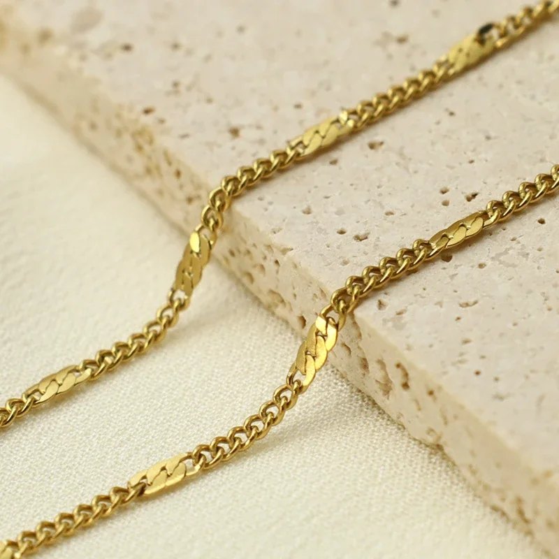 Delicate Gold-Plated Curb Chain Bar Stainless Steel Anklet