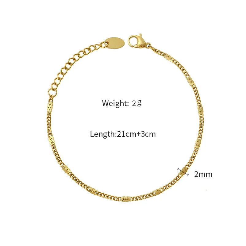 Delicate Gold-Plated Curb Chain Bar Stainless Steel Anklet
