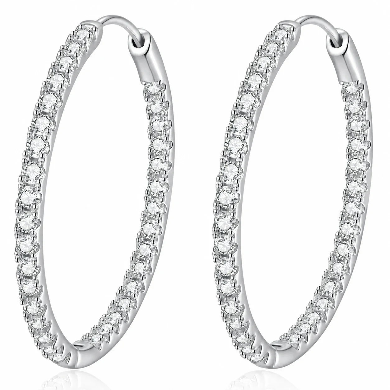 Radiant Pavé Round Moissanite 925 Sterling Silver Hoop Earrings