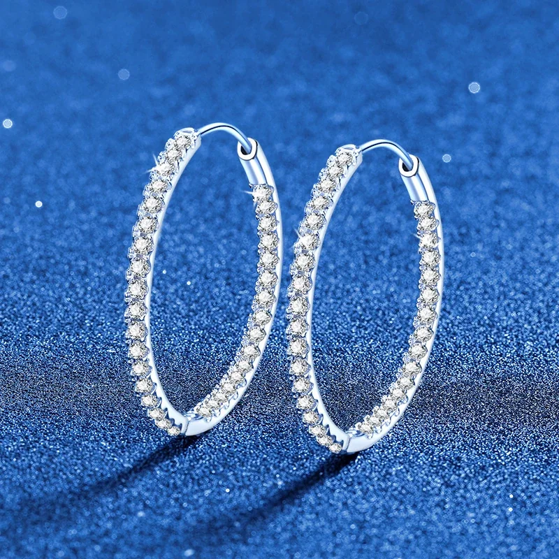 Radiant Pavé Round Moissanite 925 Sterling Silver Hoop Earrings