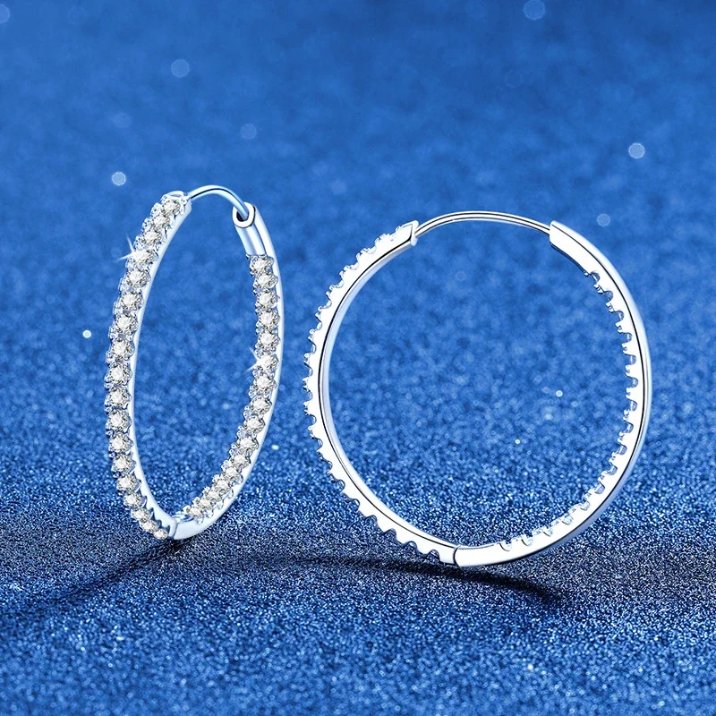 Radiant Pavé Round Moissanite 925 Sterling Silver Hoop Earrings