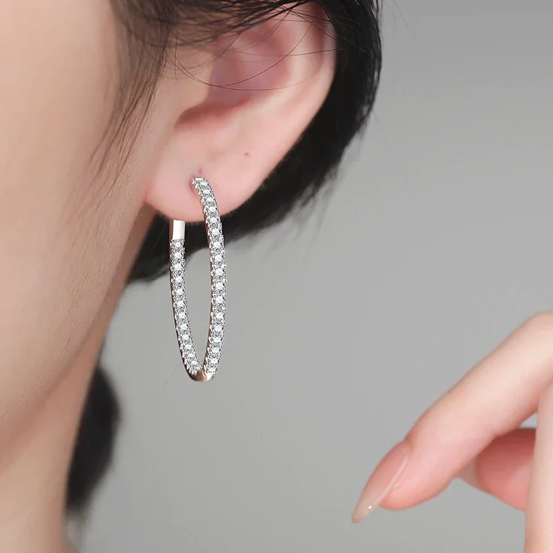 Radiant Pavé Round Moissanite 925 Sterling Silver Hoop Earrings