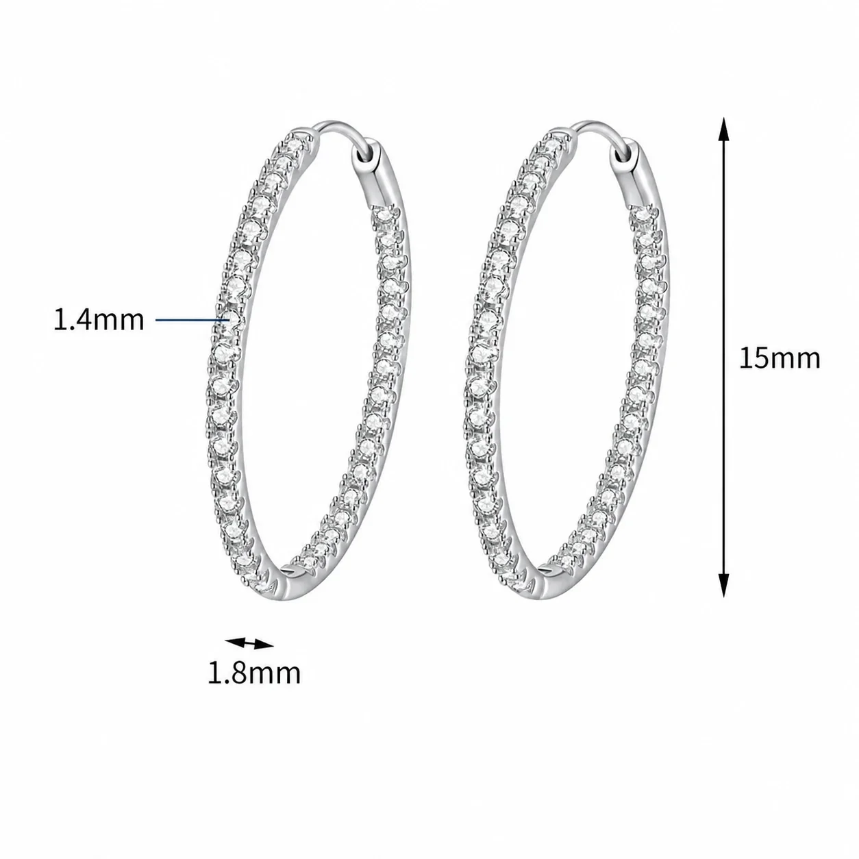 Radiant Pavé Round Moissanite 925 Sterling Silver Hoop Earrings - . ct Moissanite Medium