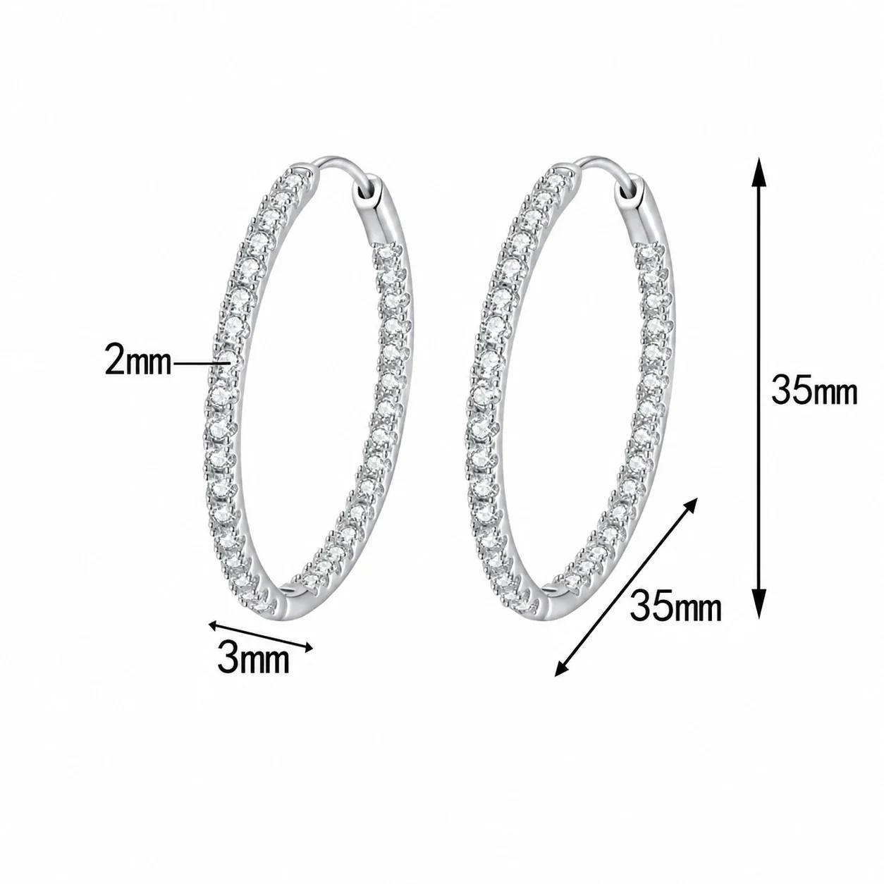Radiant Pavé Round Moissanite 925 Sterling Silver Hoop Earrings - . ct Moissanite Large