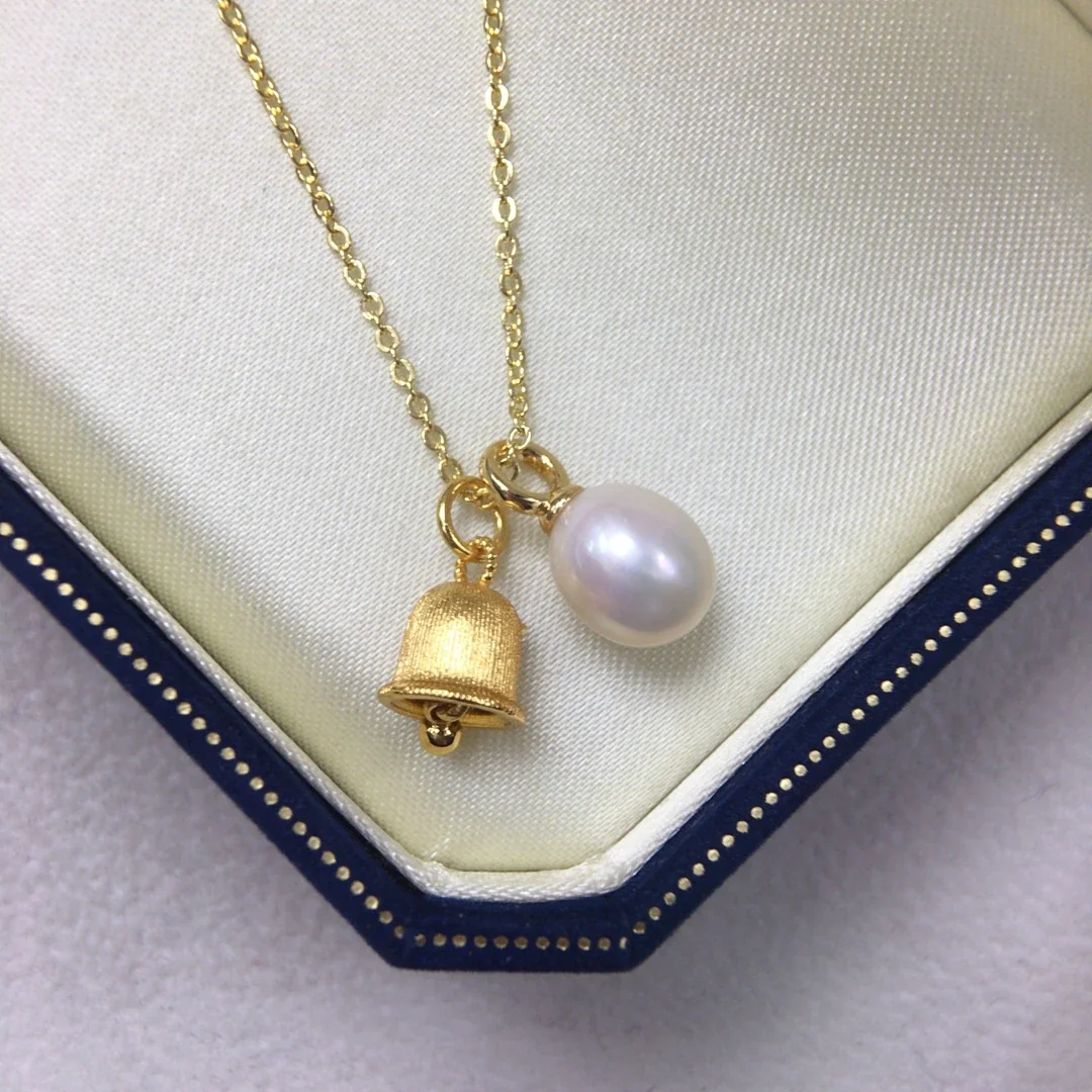Delicate Gold-Plated Bell Charm Teardrop Pearl Necklace - Gold