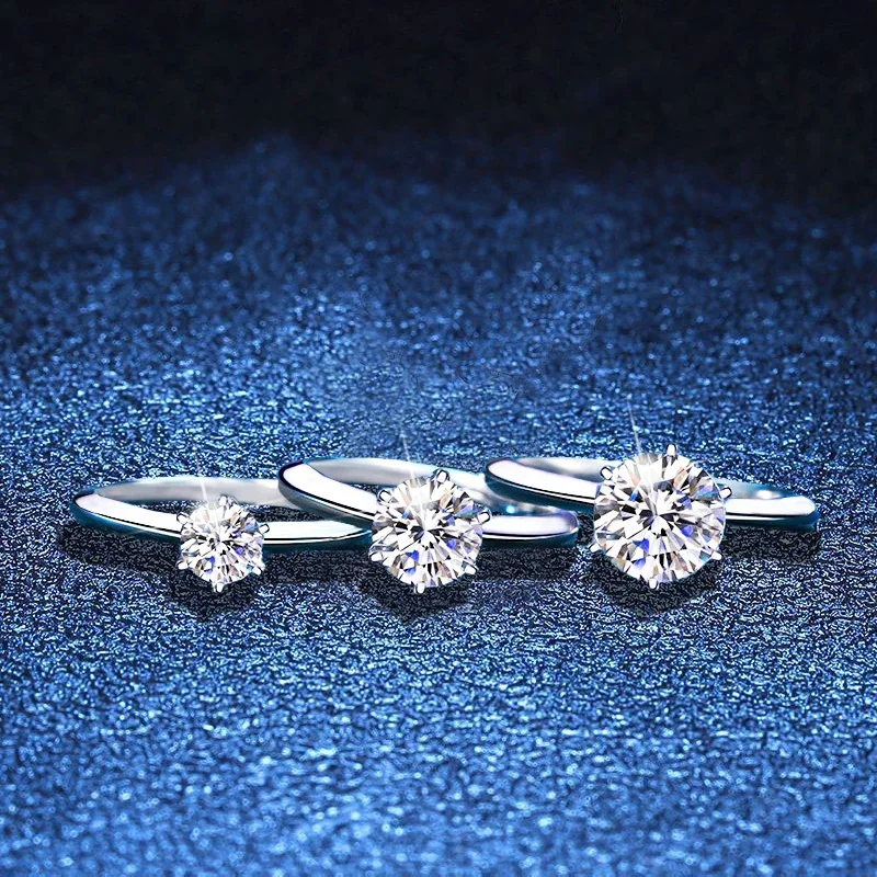 Refined Platinum-Plated Six-Prong Round 925 Sterling Silver Ring