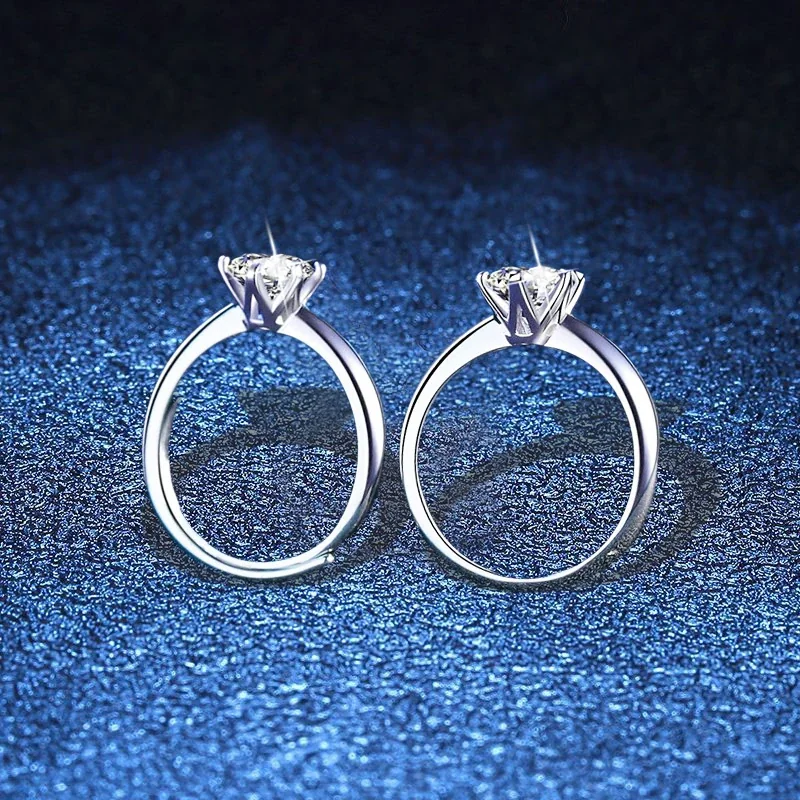 Refined Platinum-Plated Six-Prong Round 925 Sterling Silver Ring