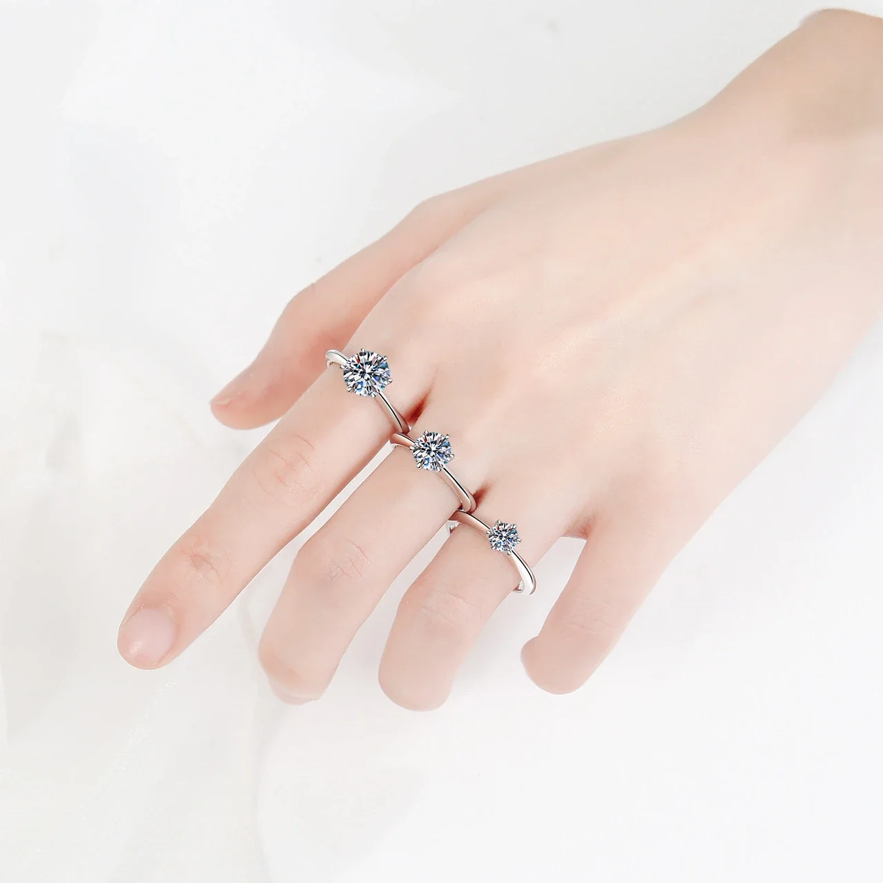 Refined Platinum-Plated Six-Prong Round 925 Sterling Silver Ring