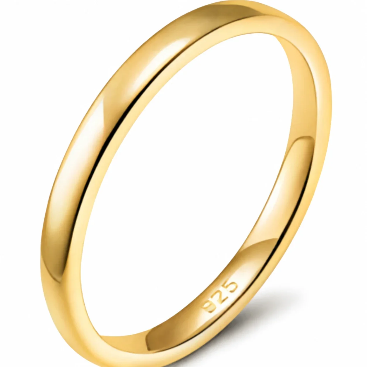 Polished 925 Sterling Silver Rounded Wide-Band Ring - Gold 2 mm