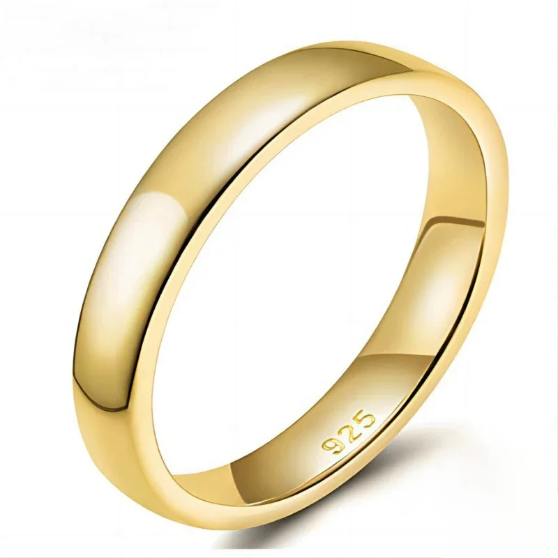 Polished 925 Sterling Silver Rounded Wide-Band Ring - Gold 6 mm