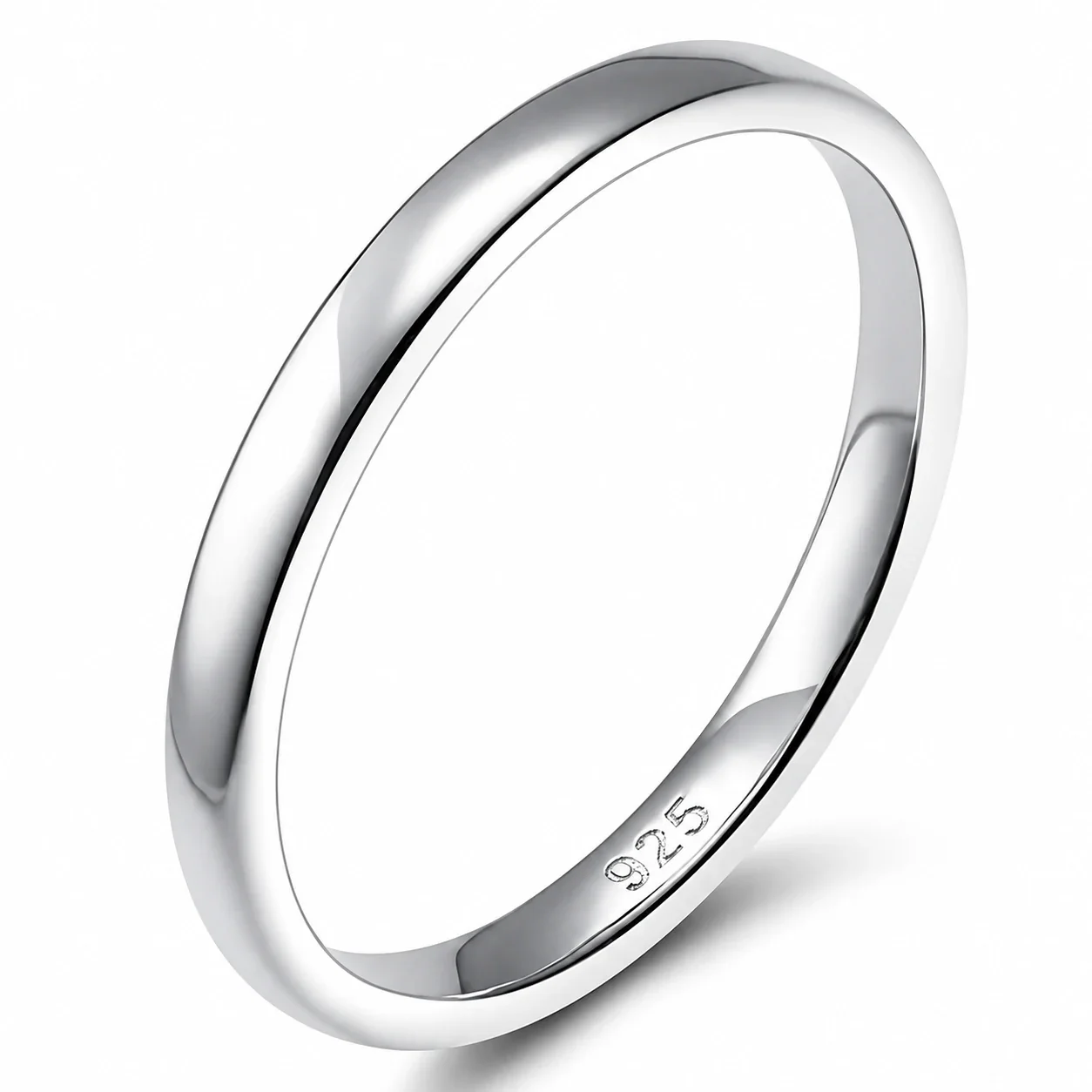 Polished 925 Sterling Silver Rounded Wide-Band Ring - Silver 2 mm