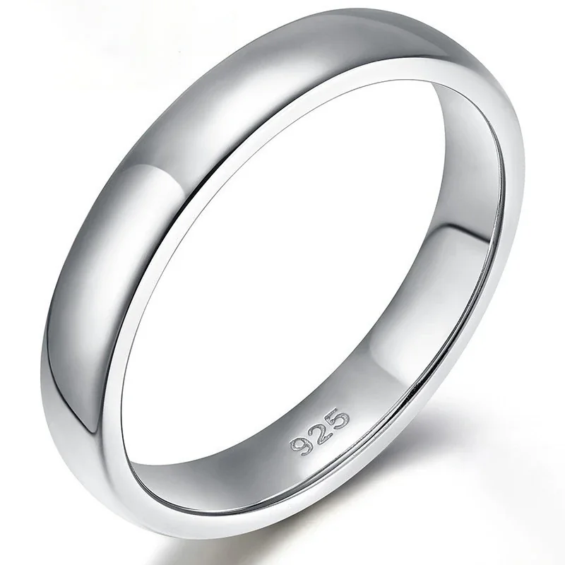 Polished 925 Sterling Silver Rounded Wide-Band Ring - Silver 4 mm