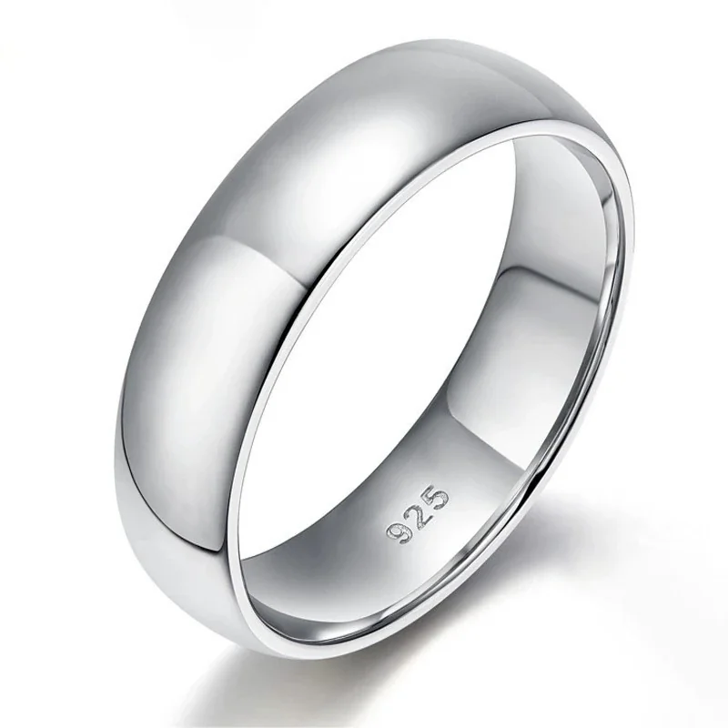 Polished 925 Sterling Silver Rounded Wide-Band Ring - Silver 6 mm