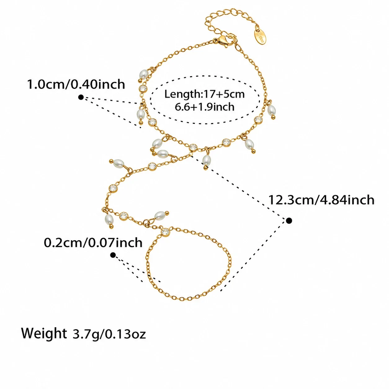 Delicate Gold-Plated Pearl-Effect Bead CZ Finger Bracelet - Gold