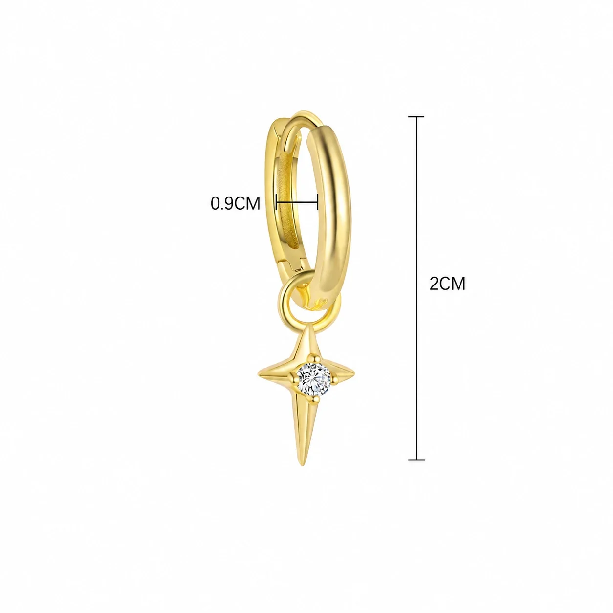 Gold-Tone 925 Sterling Silver Two-Stone Drop Hoop Earrings - Gold Single