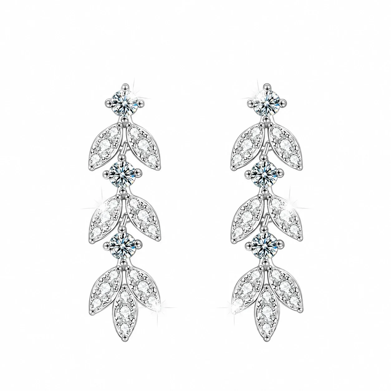 Botanical 925 Sterling Silver Leaf Six-Prong Moissanite Drop Earrings
