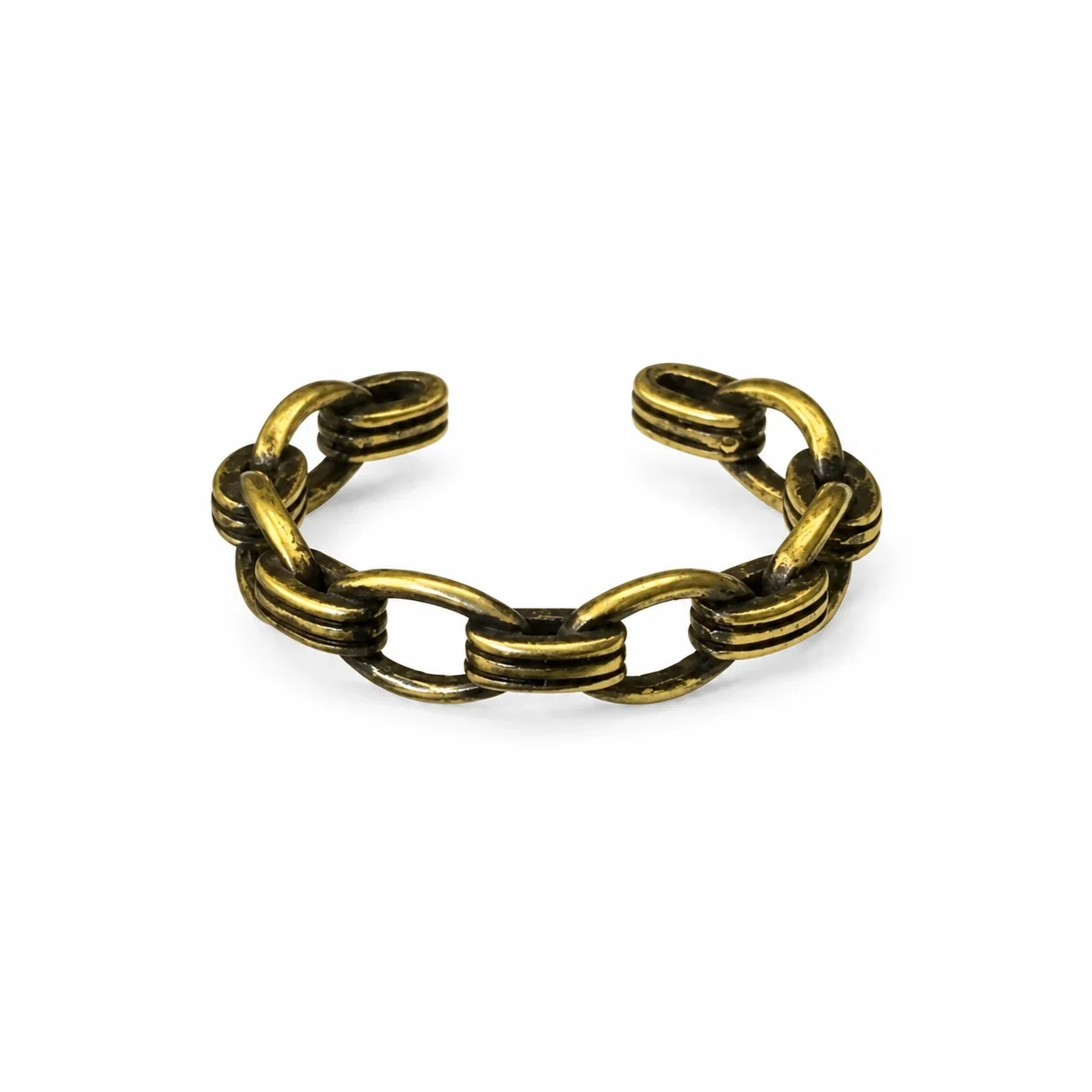 Antiqued Gold-Tone Copper Ribbed Oval-Link Open Ring