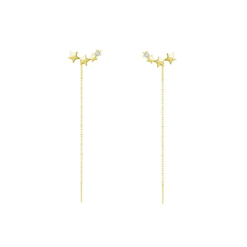 Celestial 925 Sterling Silver Star Clear-Stone Threader Earrings