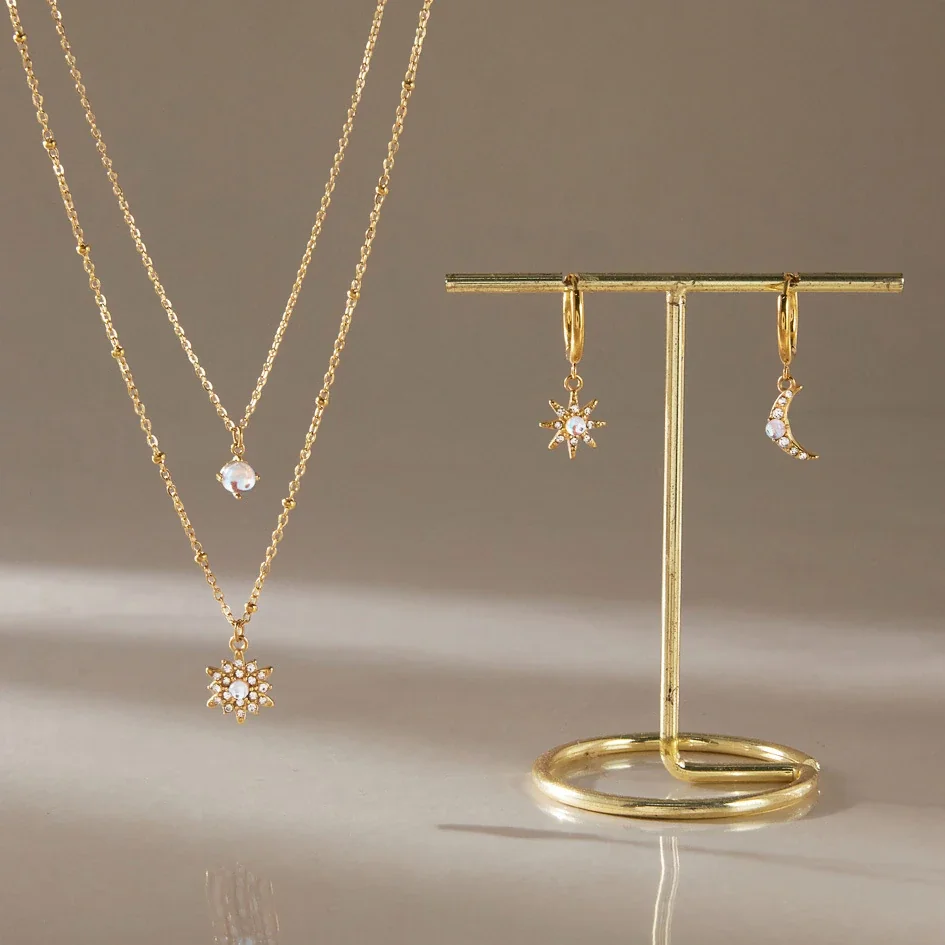 Celestial Star Moon Gold-Plated Stainless Steel Hoop Earrings