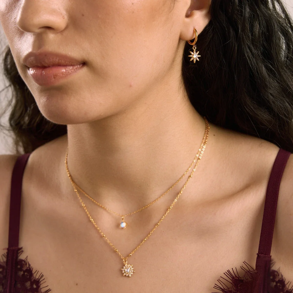 Celestial Star Moon Gold-Plated Stainless Steel Hoop Earrings