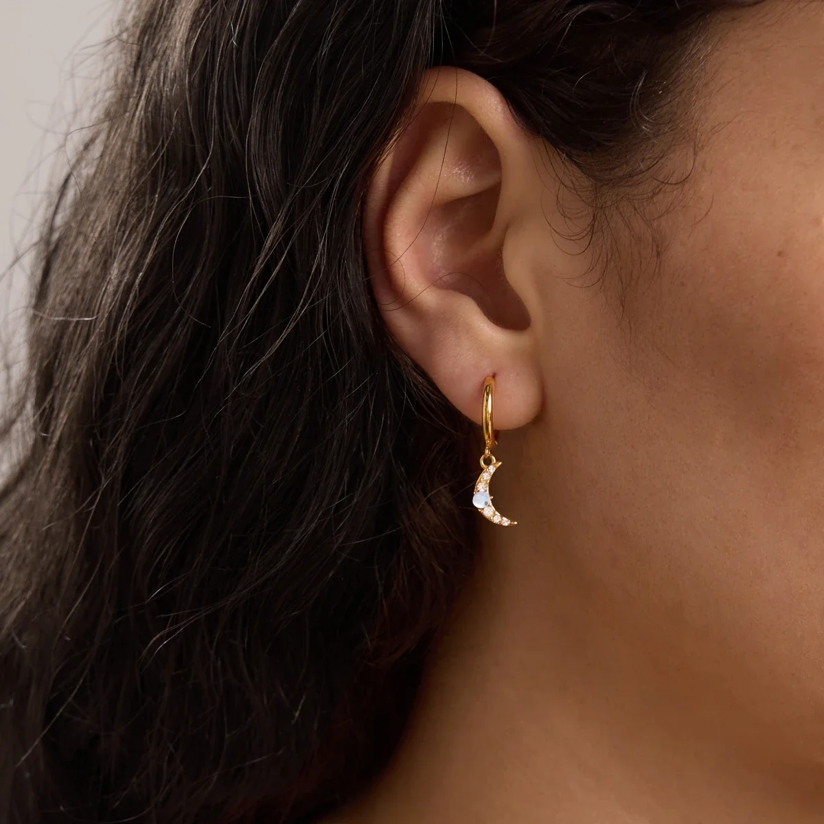 Celestial Star Moon Gold-Plated Stainless Steel Hoop Earrings