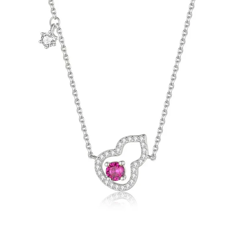 Radiant 925 Sterling Silver Gourd Pavé Pink CZ Necklace