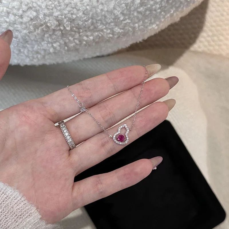 Radiant 925 Sterling Silver Gourd Pavé Pink CZ Necklace - Silver