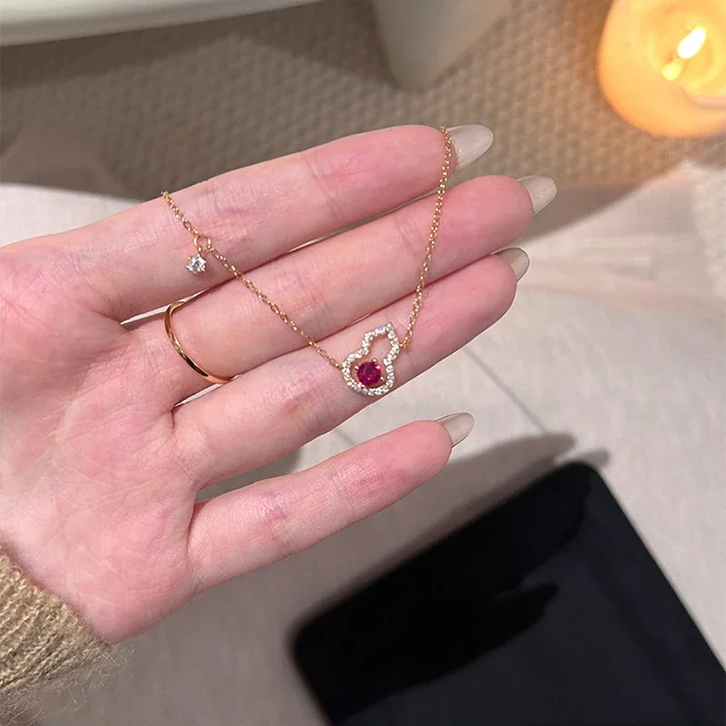 Radiant 925 Sterling Silver Gourd Pavé Pink CZ Necklace - Gold