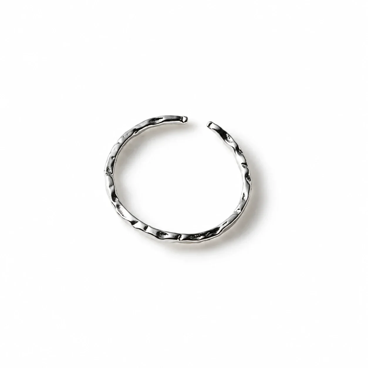 Organic Hammered 925 Sterling Silver Open-Front Ring