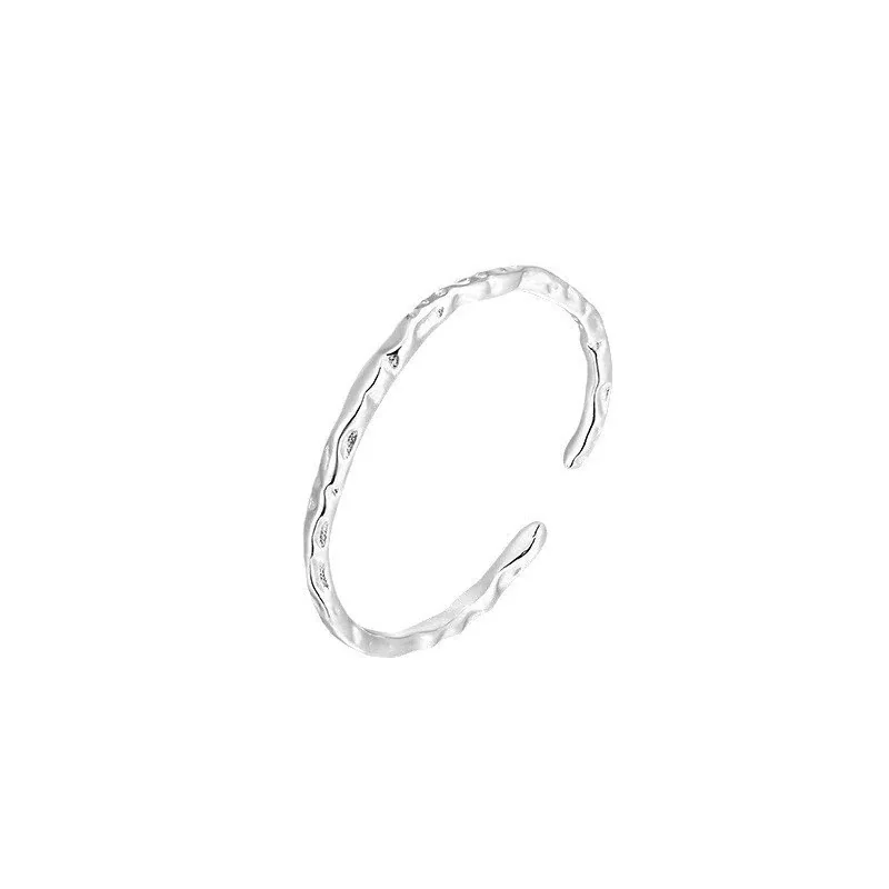 Organic Hammered 925 Sterling Silver Open-Front Ring