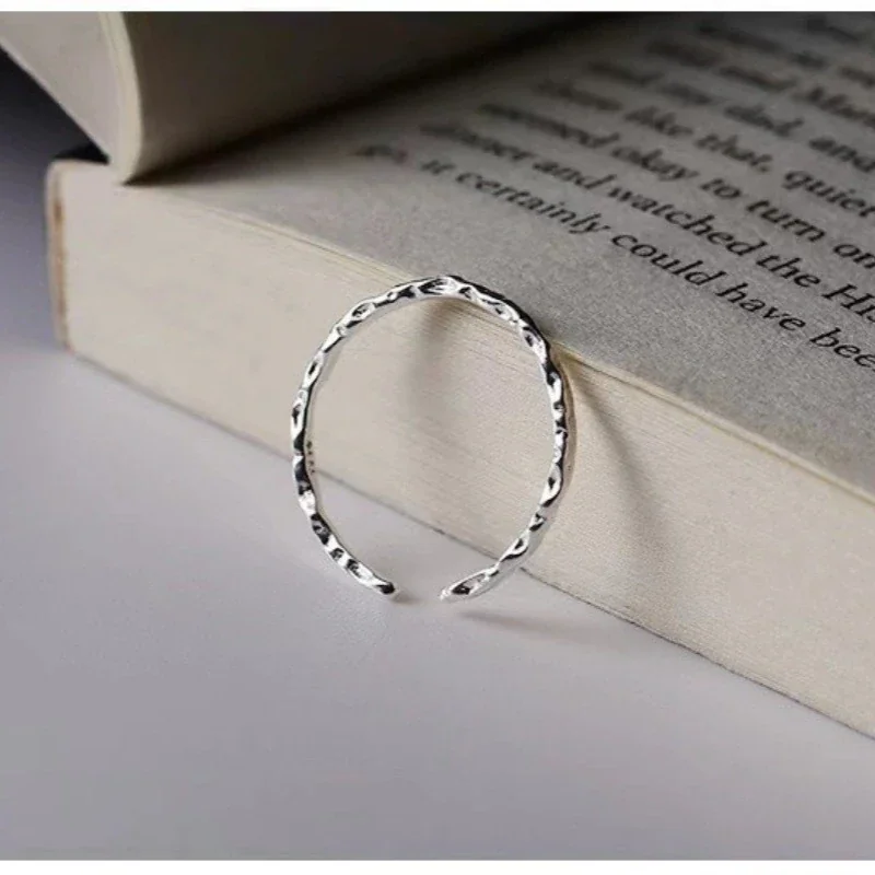 Organic Hammered 925 Sterling Silver Open-Front Ring
