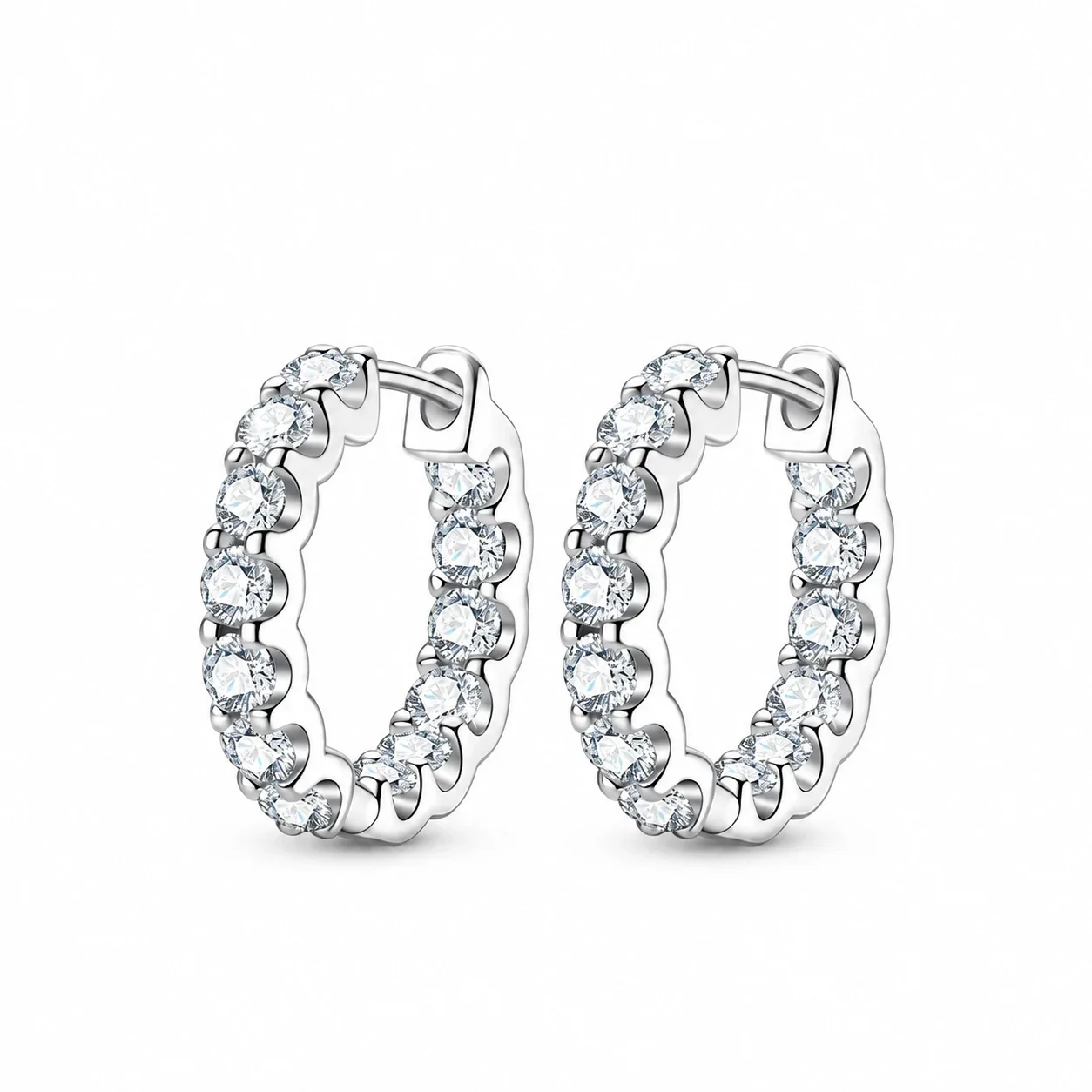 Scalloped 925 Sterling Silver Prong-Set Moissanite Hoop Earrings