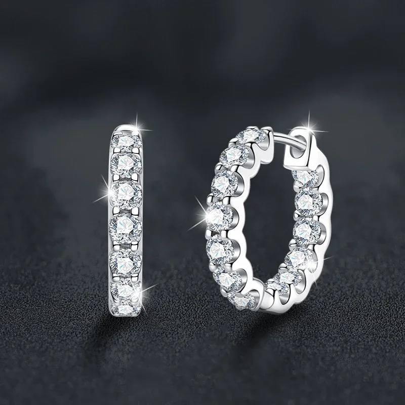 Scalloped 925 sterling silver Prong-Set Hoop Earrings