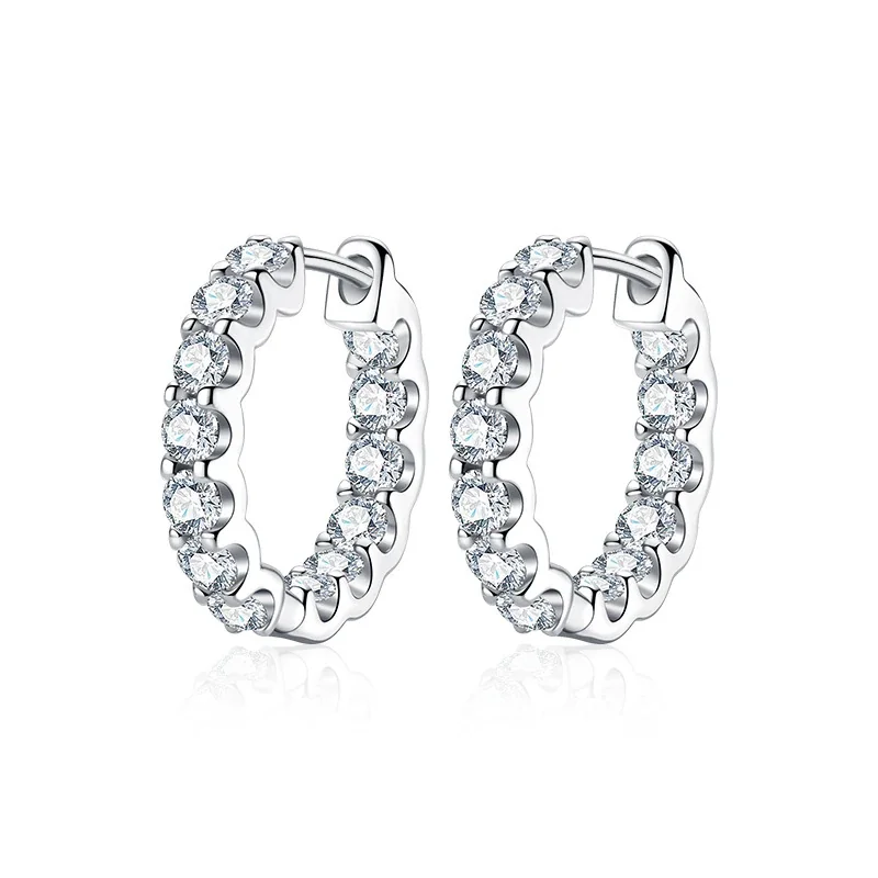 Scalloped 925 sterling silver Prong-Set Hoop Earrings