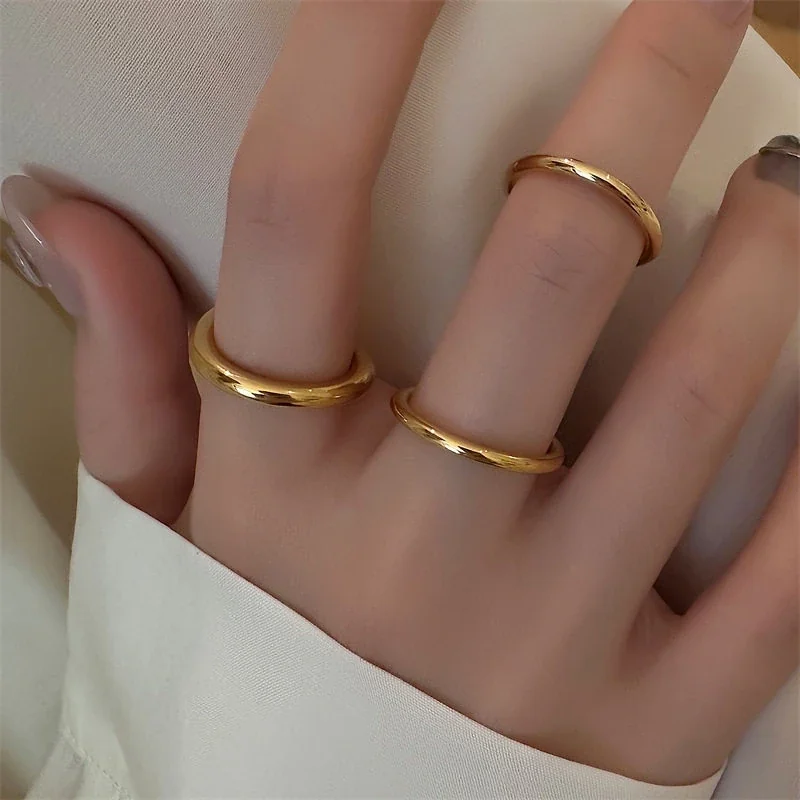 Polished Gold-Plated Stainless Steel Round-Wire Stacking Ring