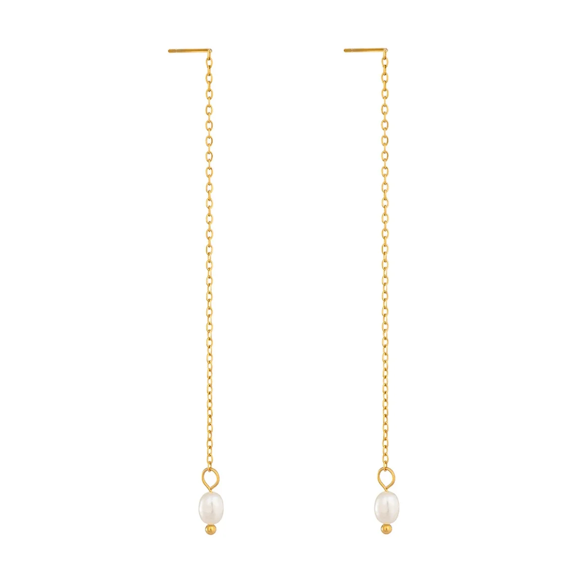 Delicate Gold-Plated Chain Freshwater Pearl Drop Earrings