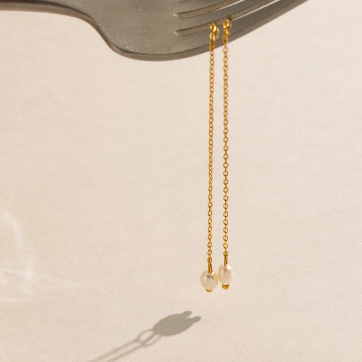 Delicate Gold-Plated Chain Freshwater Pearl Drop Earrings