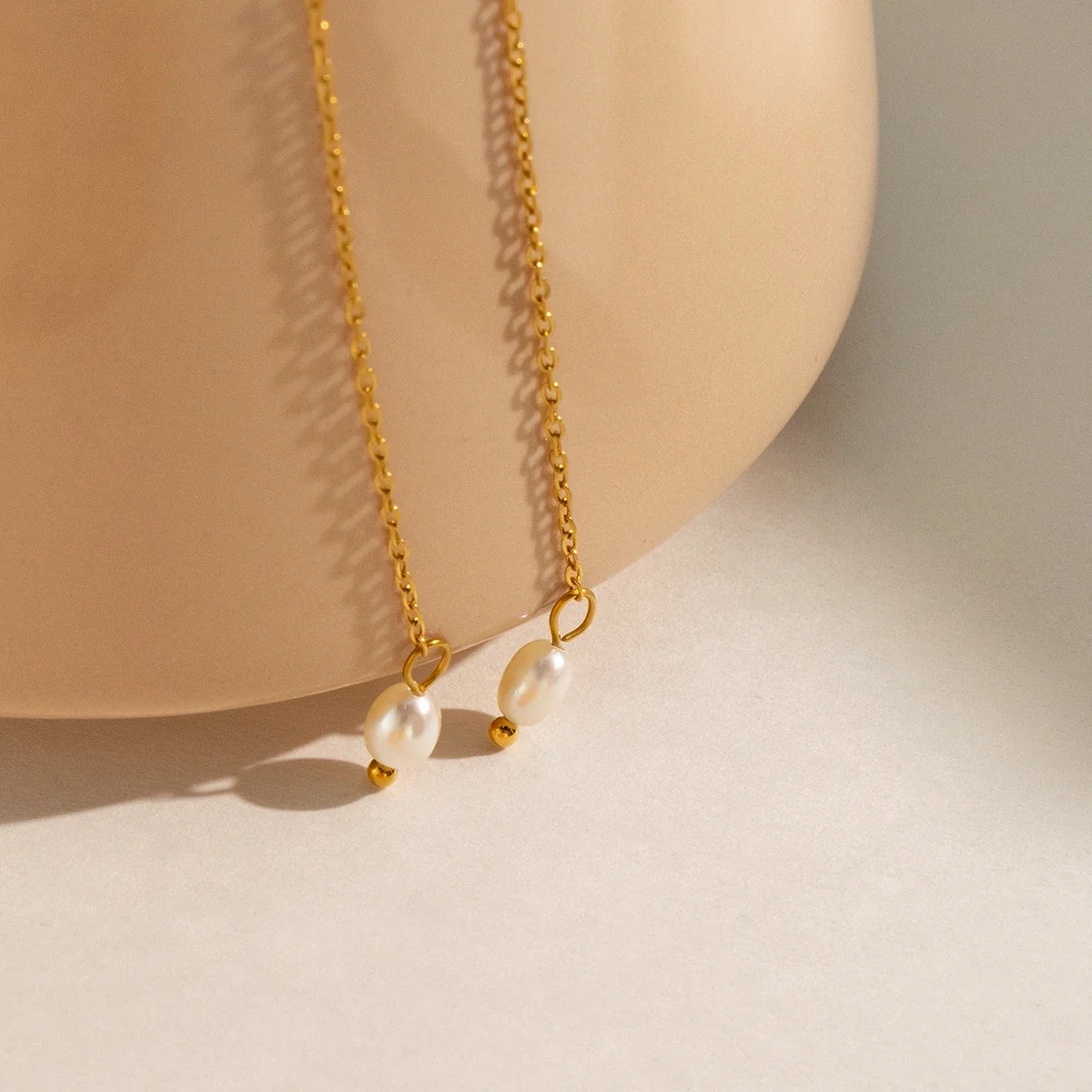 Delicate Gold-Plated Chain Freshwater Pearl Drop Earrings