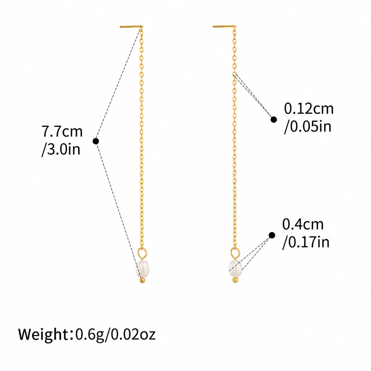 Delicate Gold-Plated Chain Freshwater Pearl Drop Earrings - Gold