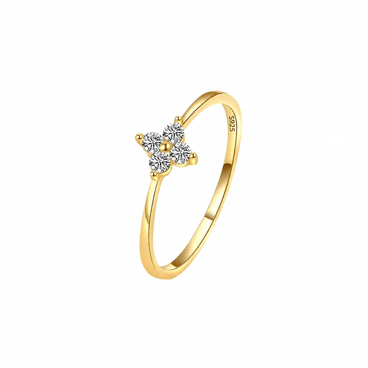 Delicate 925 Sterling Silver Four-Stone Flower Ring