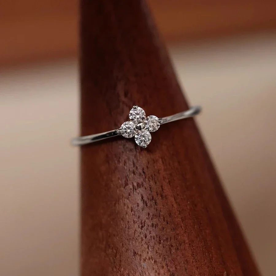 Delicate 925 Sterling Silver Four-Stone Flower Ring