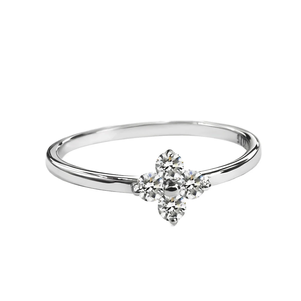 Delicate 925 Sterling Silver Four-Stone Flower Ring - Silver