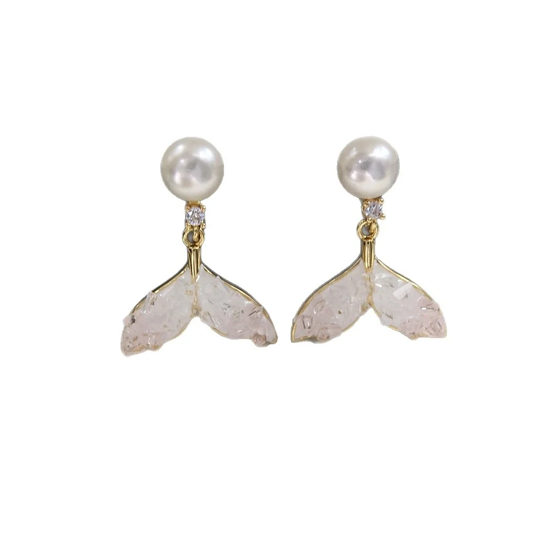 Whimsical Gold-Plated Fishtail Freshwater Pearl Drop Earrings