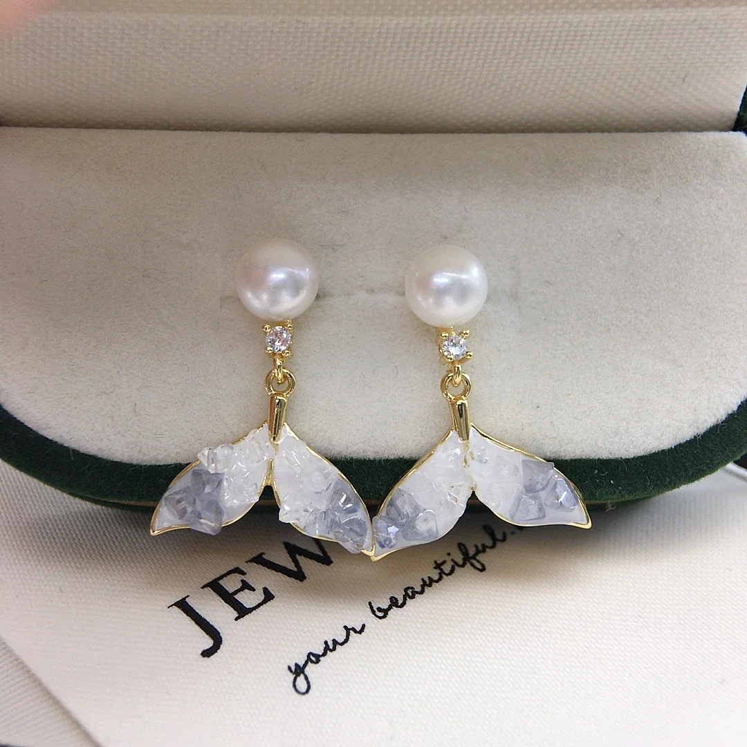 Whimsical Gold-Plated Fishtail Freshwater Pearl Drop Earrings