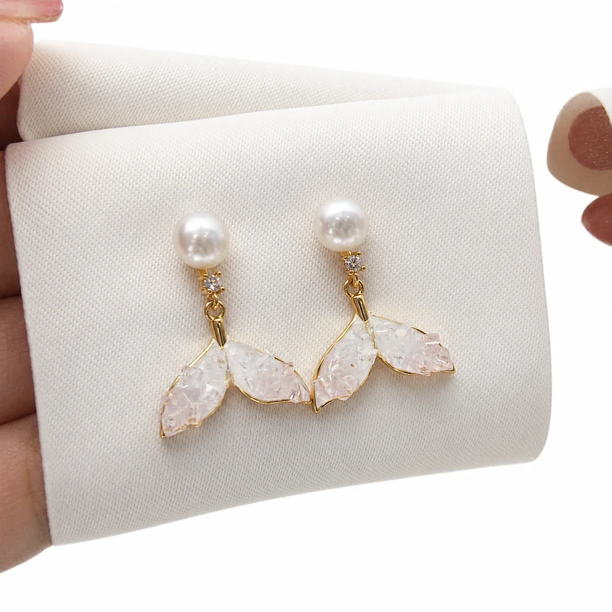 Whimsical Gold-Plated Fishtail Freshwater Pearl Drop Earrings