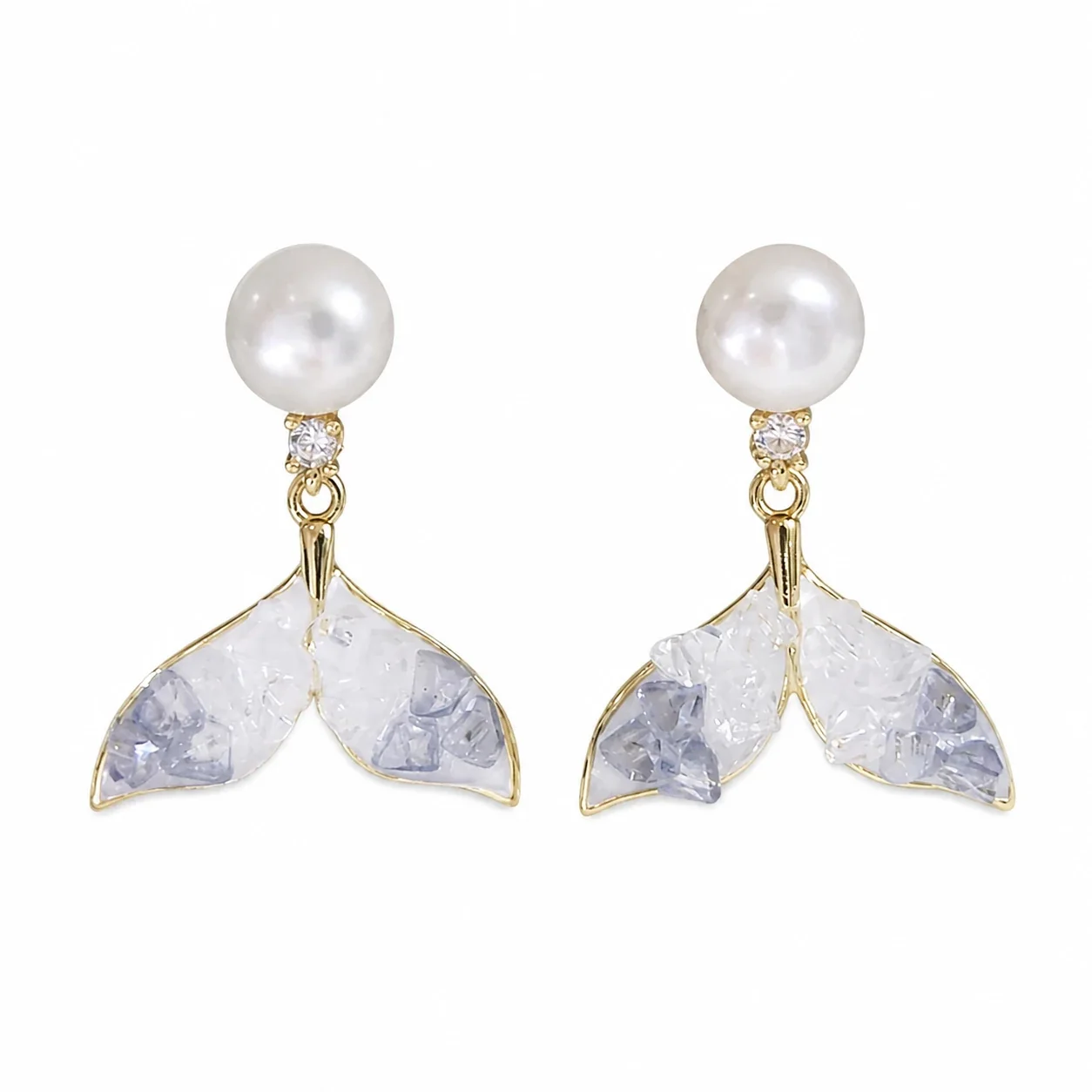 Whimsical Gold-Plated Fishtail Freshwater Pearl Drop Earrings