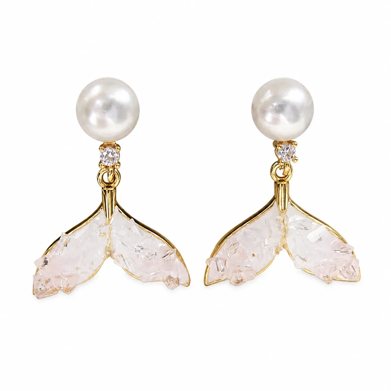 Whimsical Gold-Plated Fishtail Freshwater Pearl Drop Earrings - Pink
