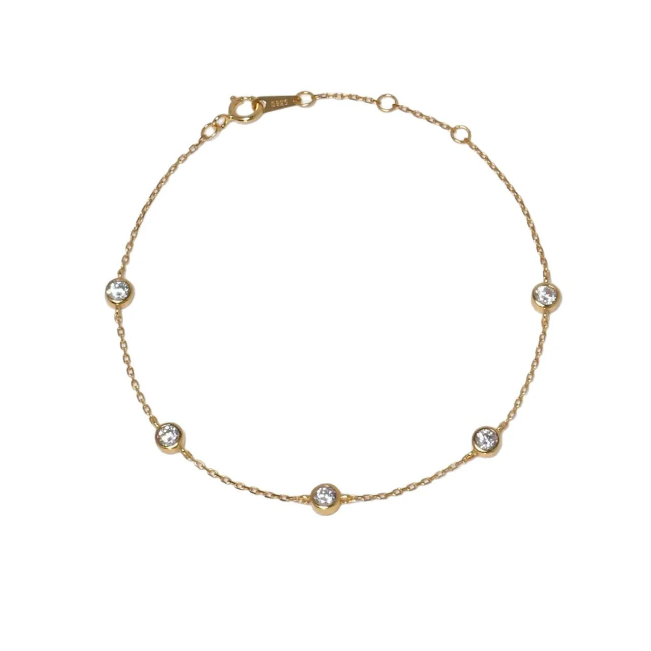 Delicate 925 Sterling Silver Five-Stone Chain Bracelet